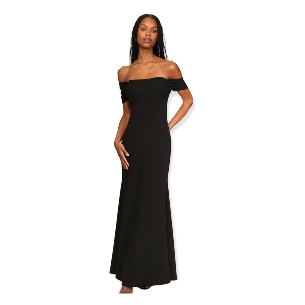 NWT Lulus Would You Be Mine Black Off-the-Shoulder Mermaid Maxi Dress